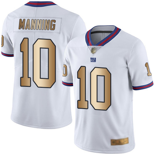Men New York Giants 10 Eli Manning Limited White Gold Rush Vapor Untouchable Football NFL Jersey
